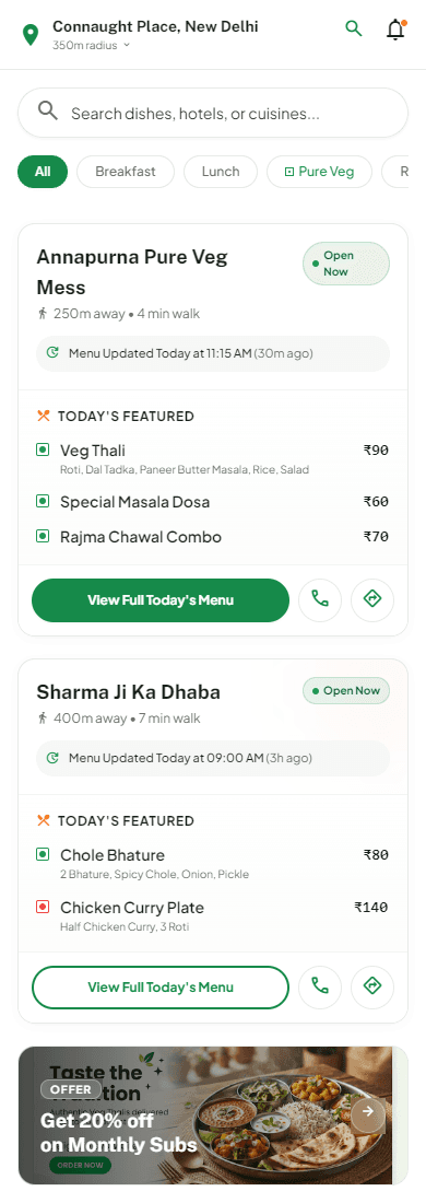 Aahar Nearby Live Discovery Feed