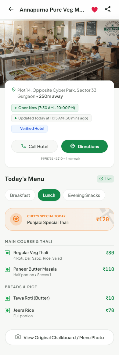 Aahar Nearby Real Dynamic Menu Details